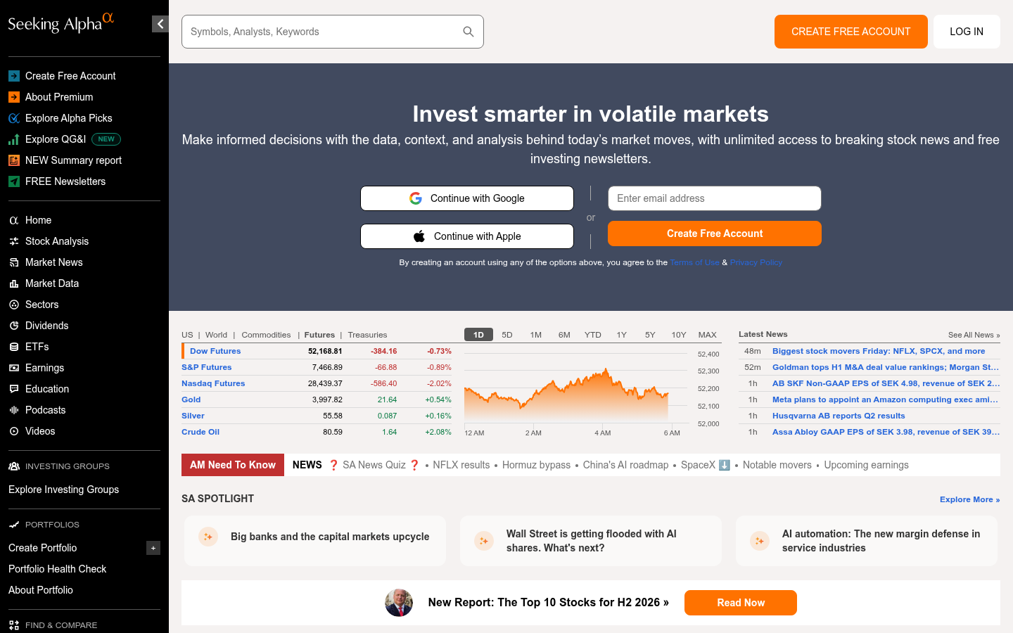Homepage Seeking Alpha screenshot