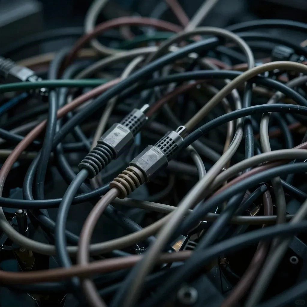 Tangled cables representing technical debt accumulation in AI-generated codebases