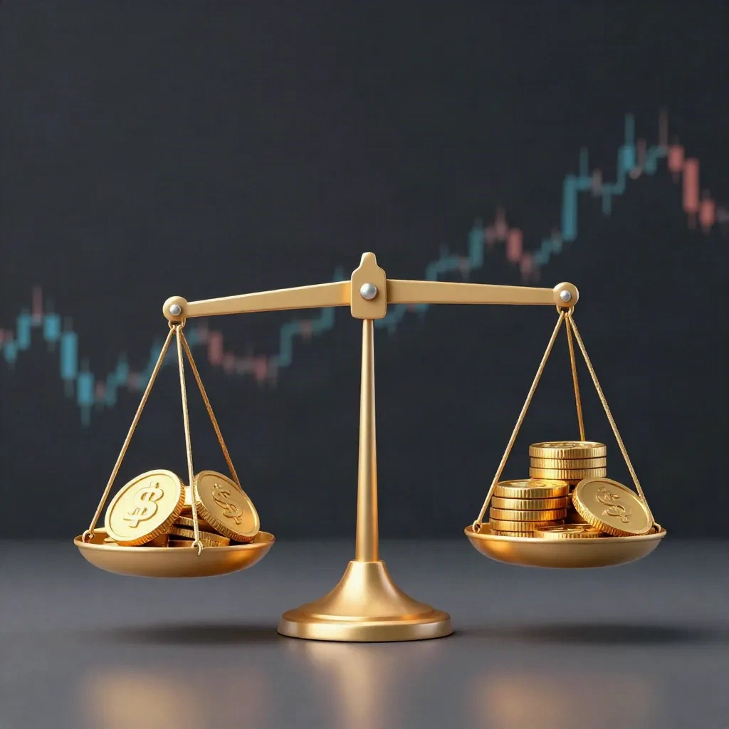 Financial risk management balance scale weighing trading capital against stock market volatility