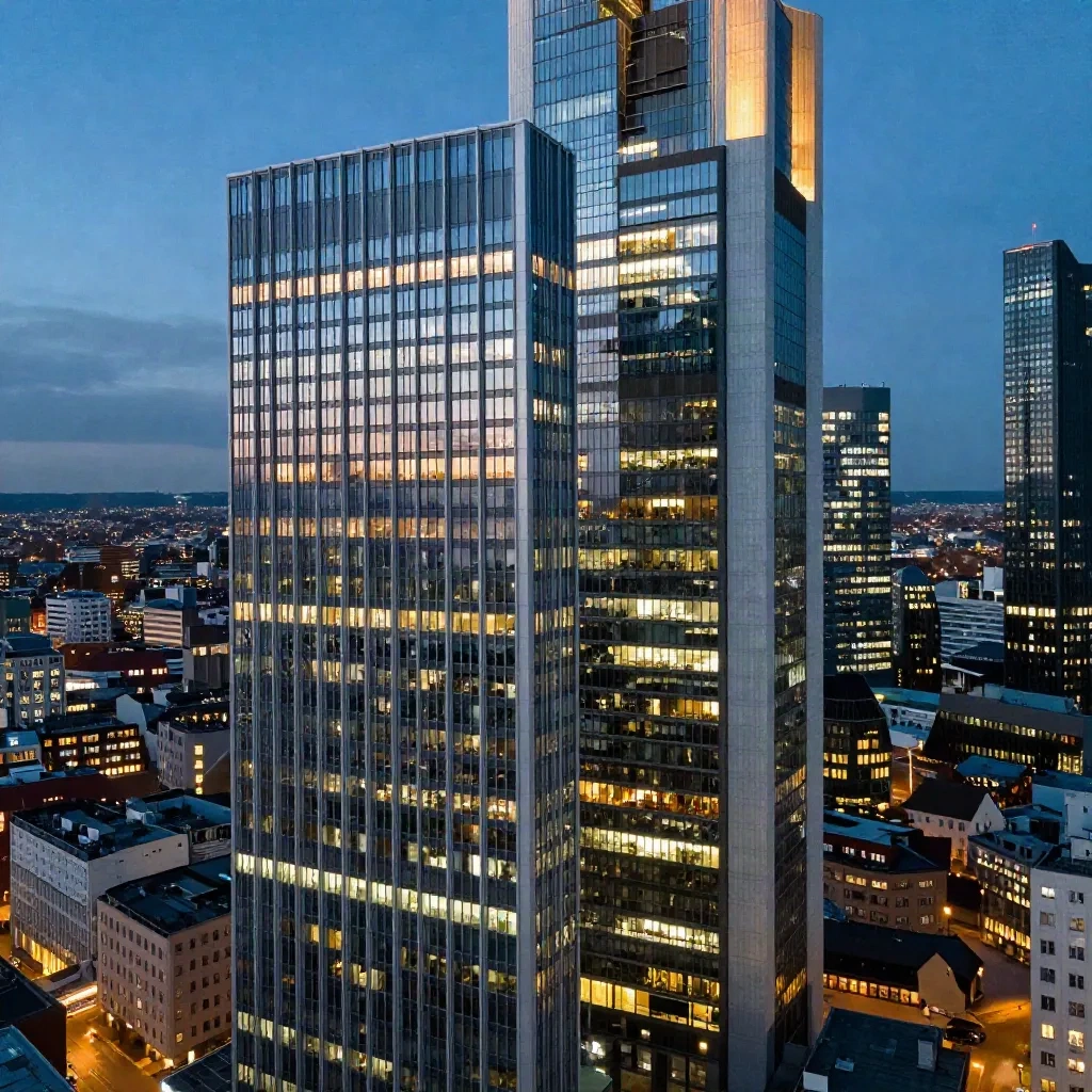 European financial district skyline at dusk representing the EU VC market preference for convertible notes