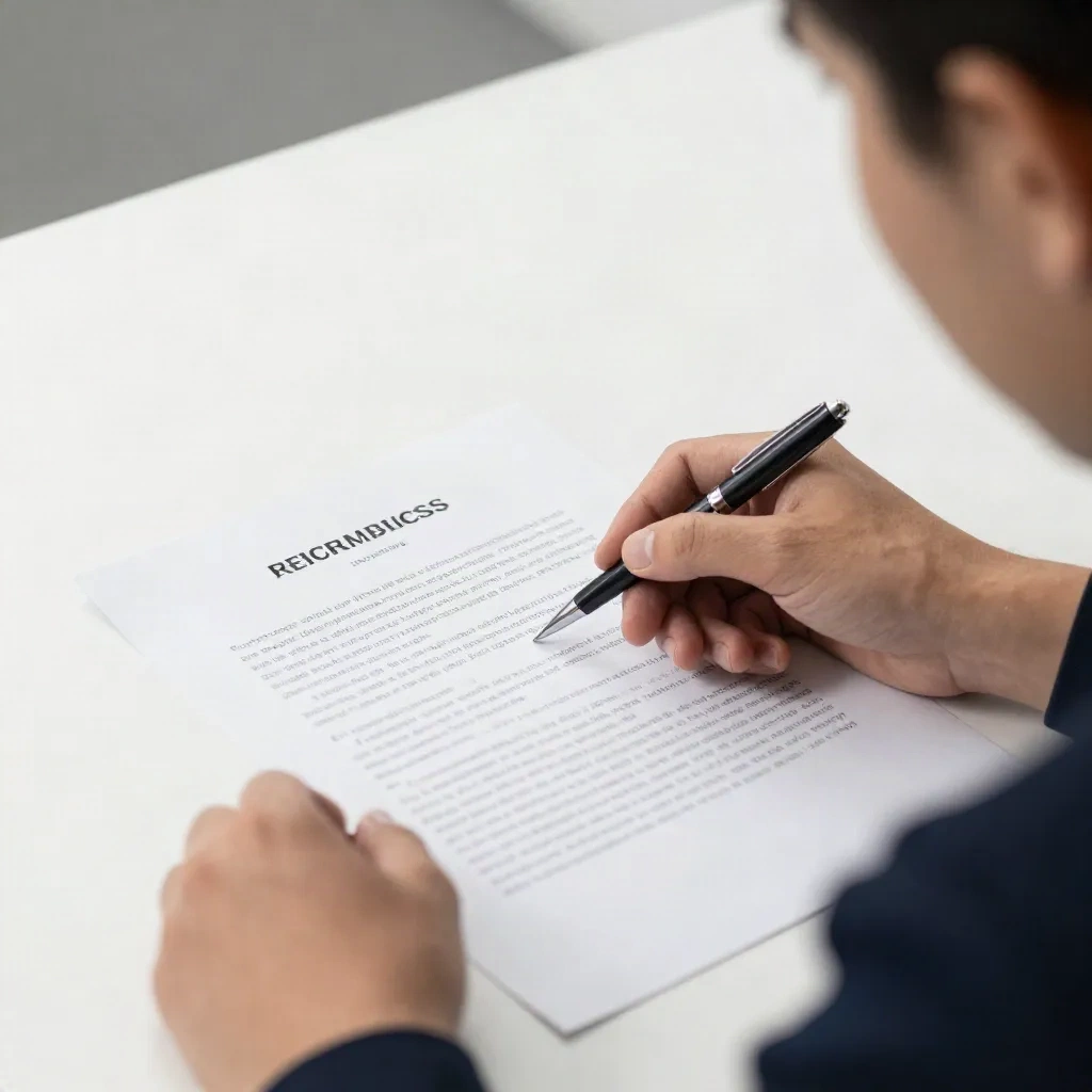 Person carefully reviewing NDA contract document at desk
