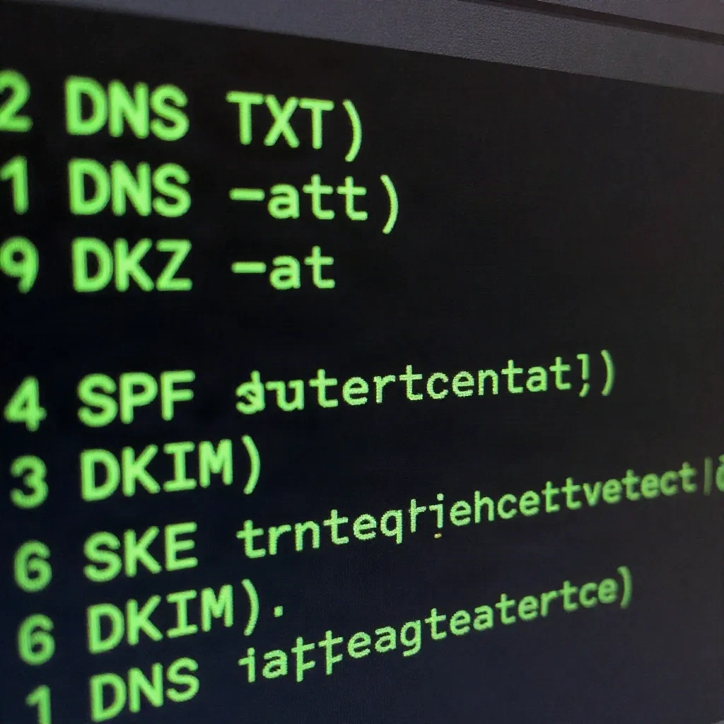Terminal screen showing DNS TXT records for SPF and DKIM email authentication