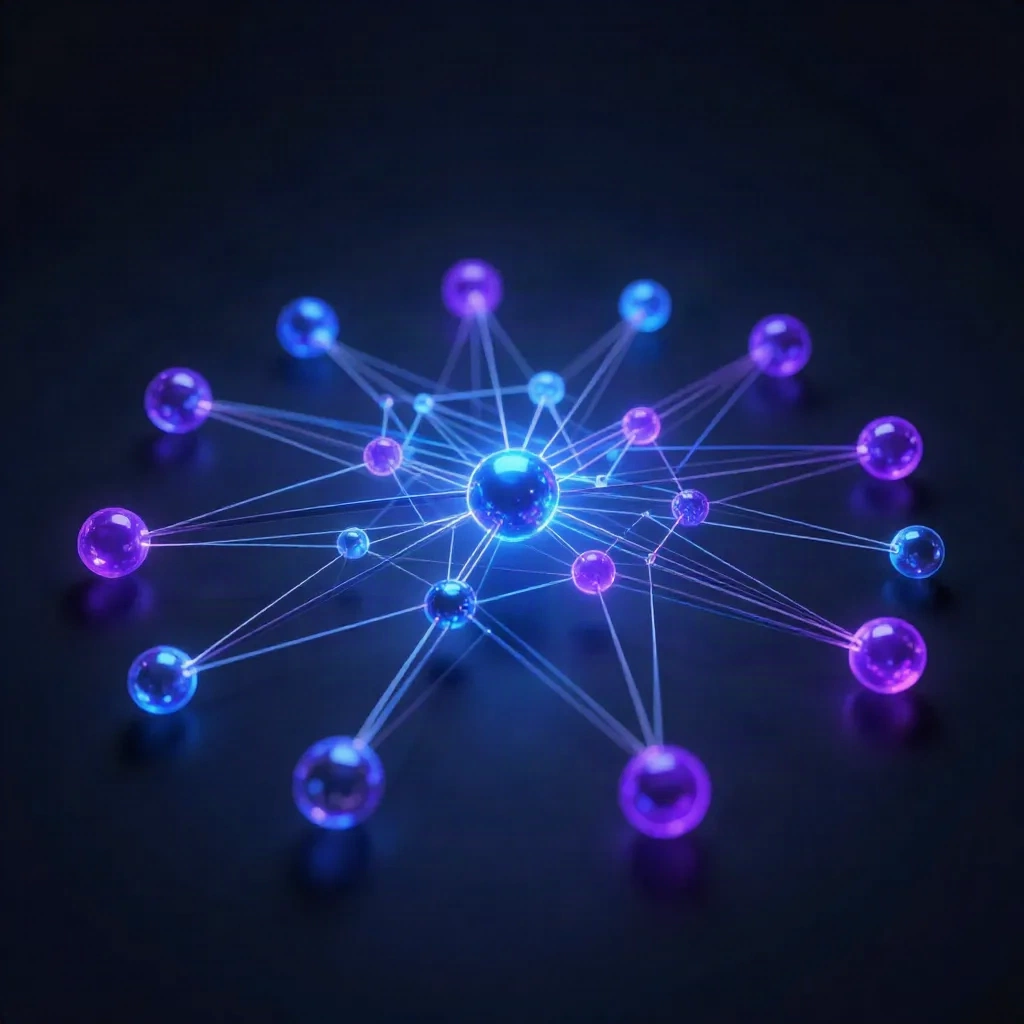 Abstrakte Visualisierung von miteinander verbundenen KI-Agent-Knoten, die ein Netzwerk bilden