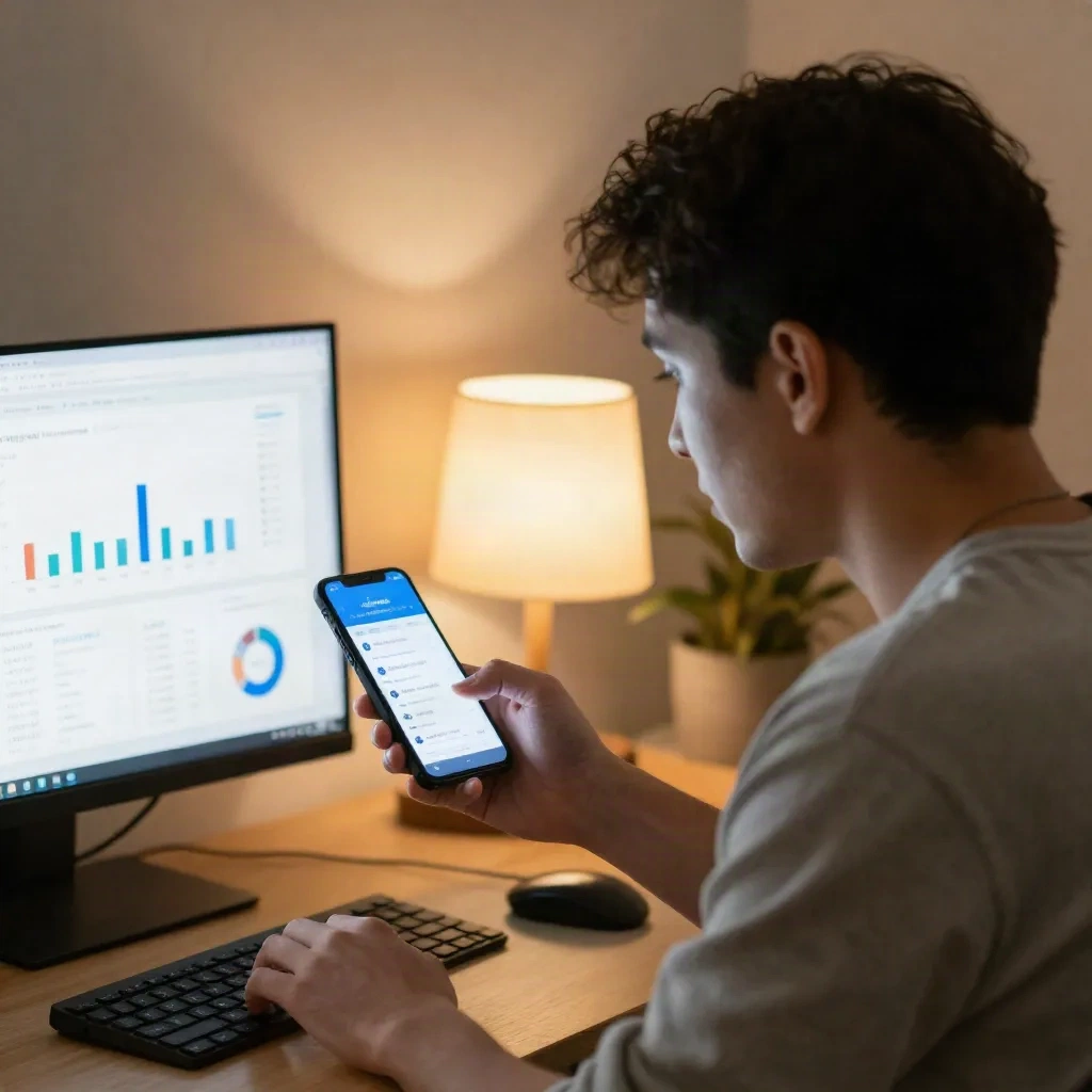 Creator analyzing Instagram revenue analytics on smartphone
