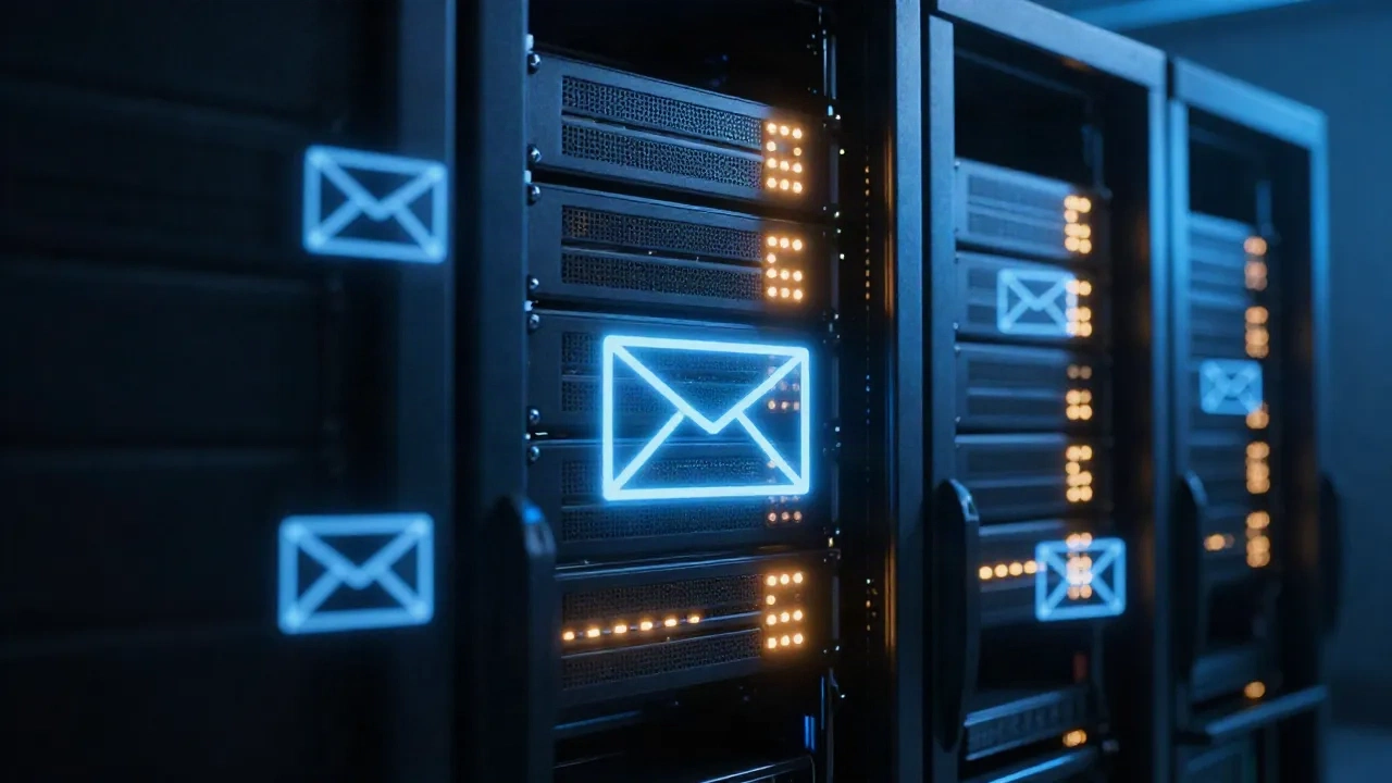 データセンターのサーバーラックがメール配信インフラを象徴している