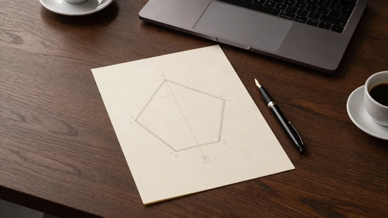 Croquis au crayon d'un diagramme des cinq forces posé sur un bureau dans un bureau d'investissement