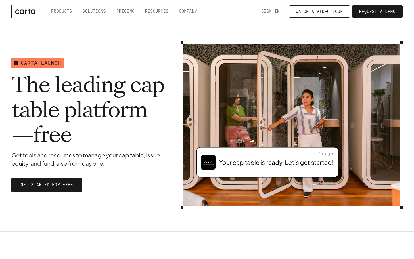Pagina Carta Launch con il titolo: il cap table leader, gratuito