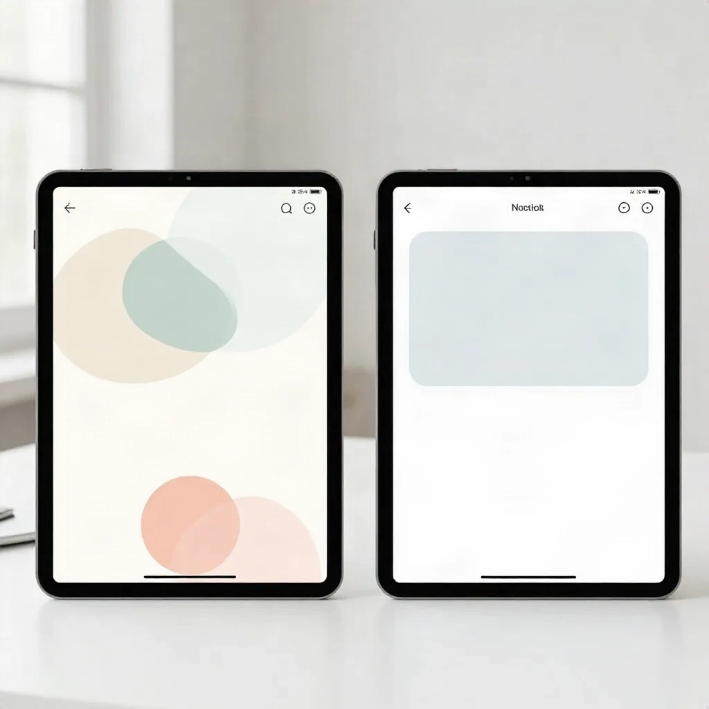 Two tablets showing different note-taking app interfaces side by side on a desk