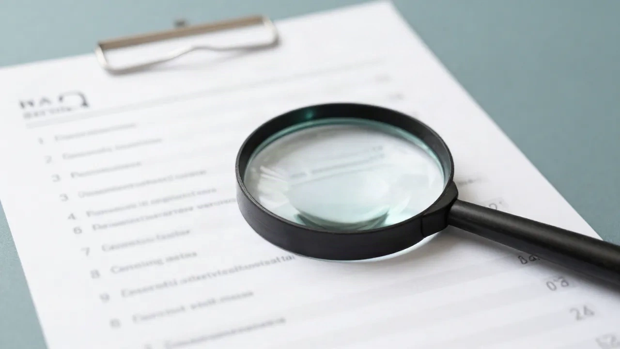 A magnifying glass focused on a search results page showing numbered positions in muted teal tones