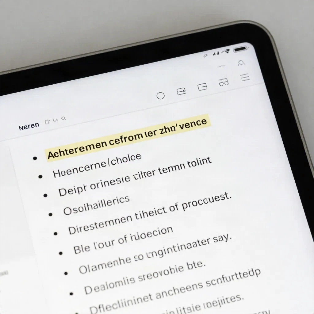 AI note-taking interface with automatic highlights and summary panel on a tablet