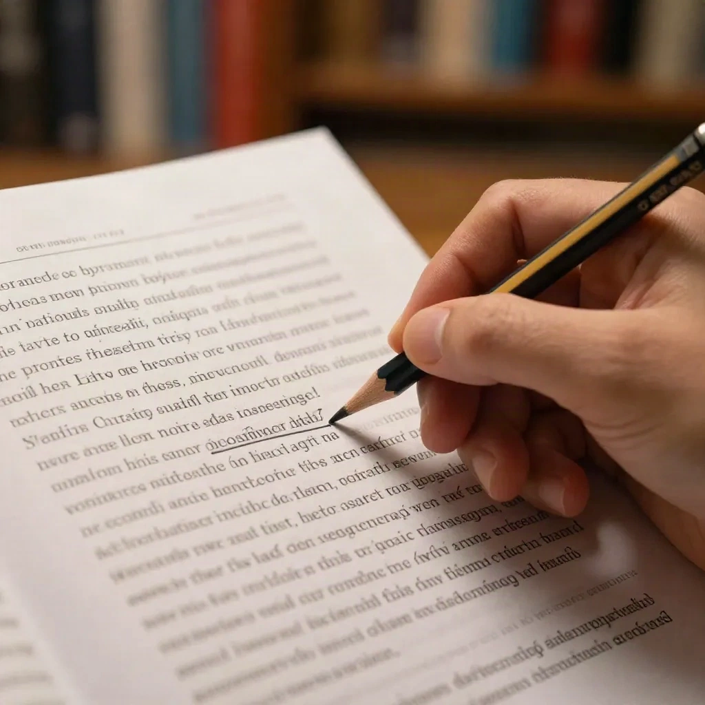 Pencil underlining a key paragraph on a printed academic paper