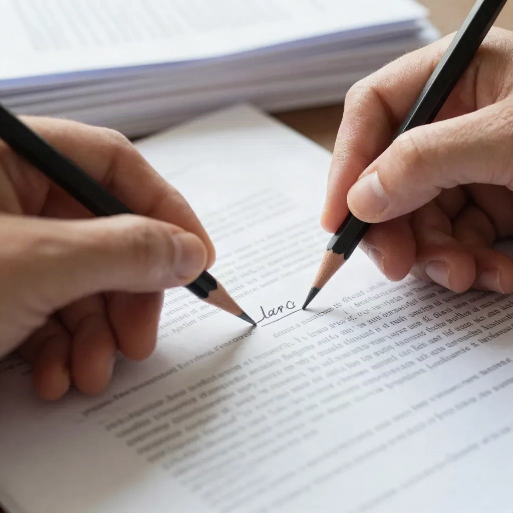 Pencil underlining a single key sentence in a printed paper