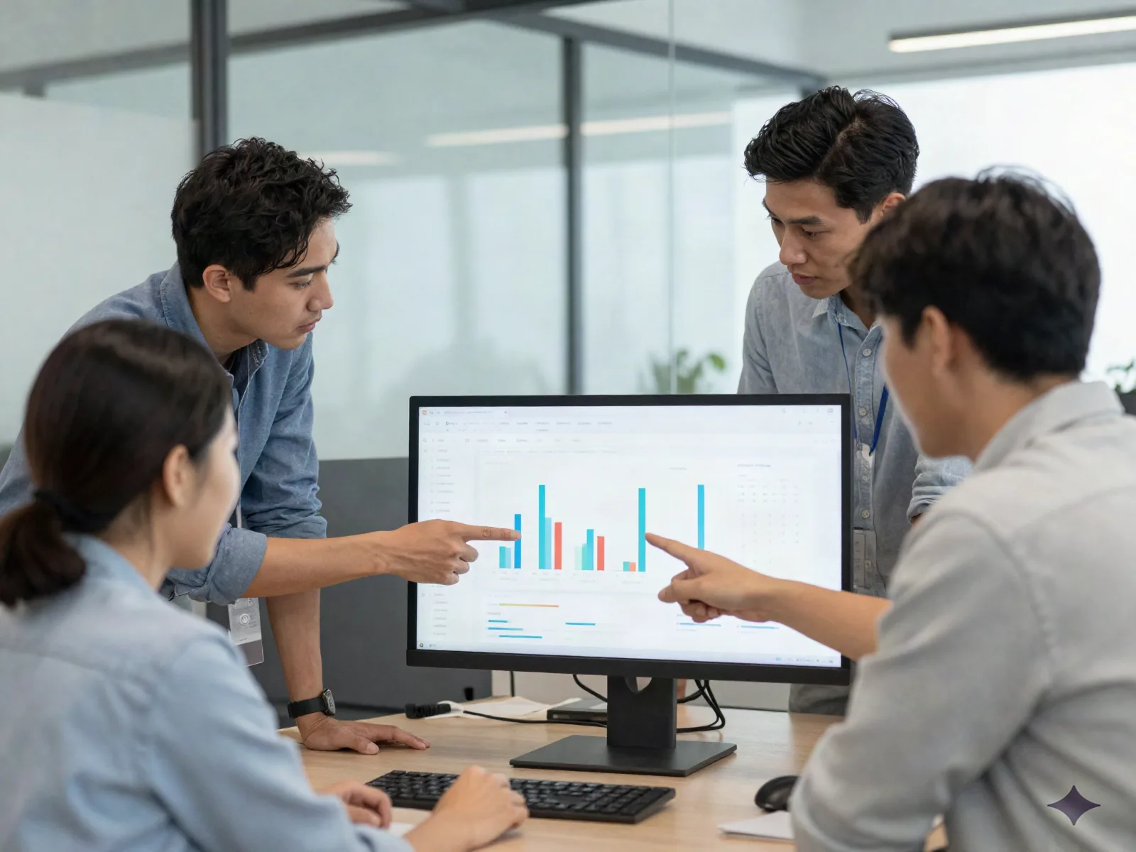 Marketing team reviewing an AI visibility dashboard together