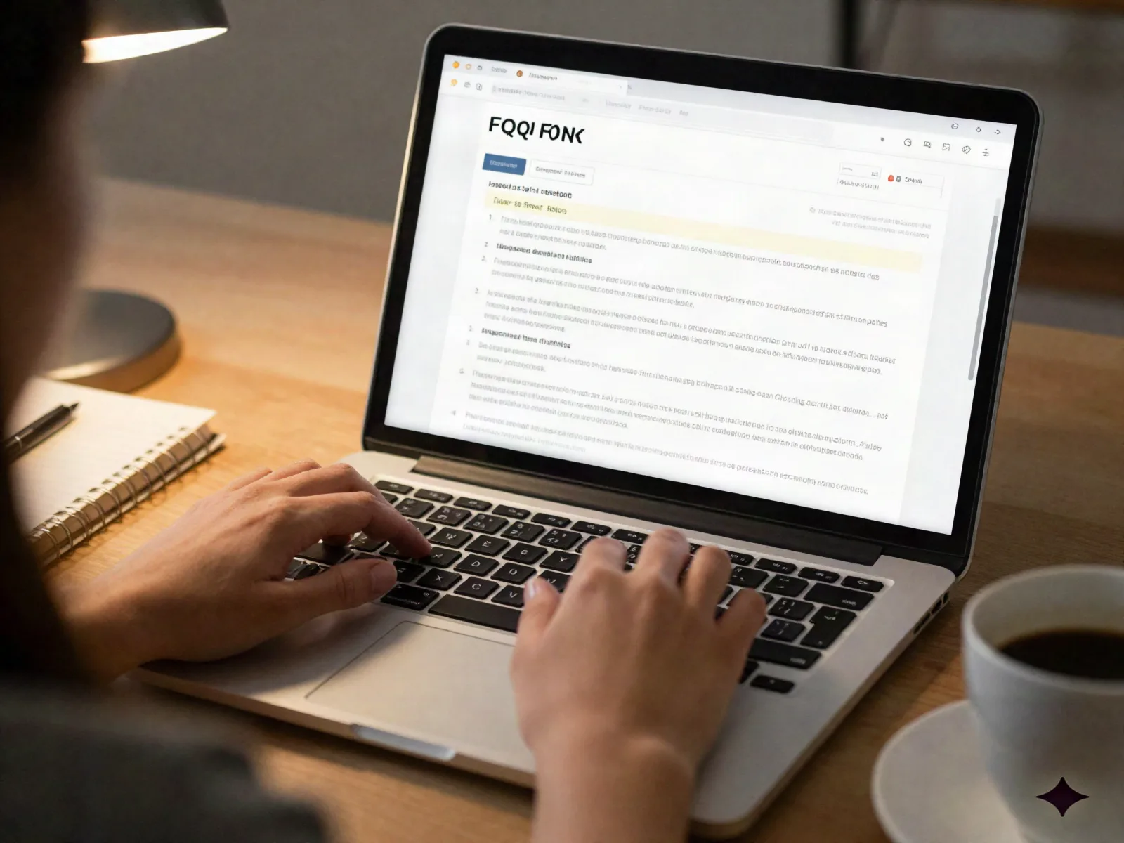 Writer drafting an FAQ section with citation-style callouts