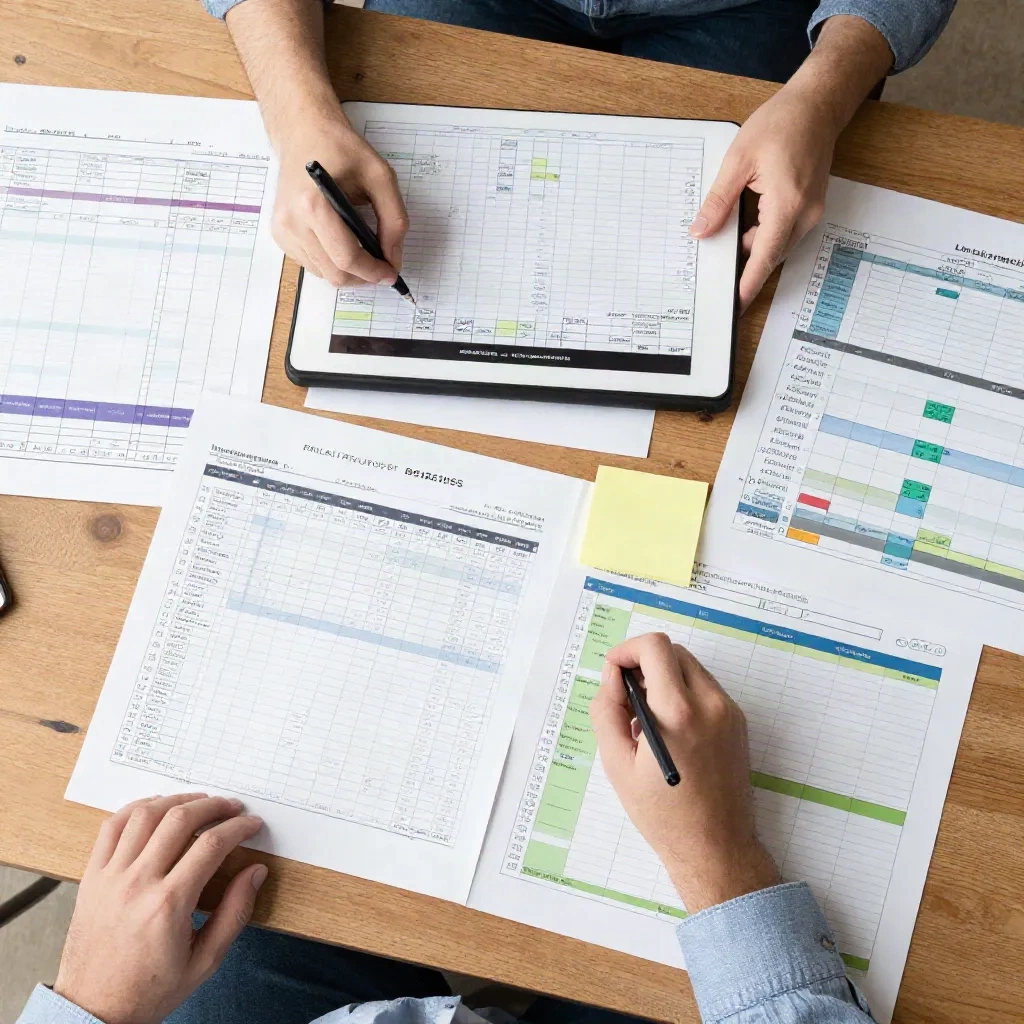 Content strategist working with spreadsheet data and page wireframes to plan programmatic SEO