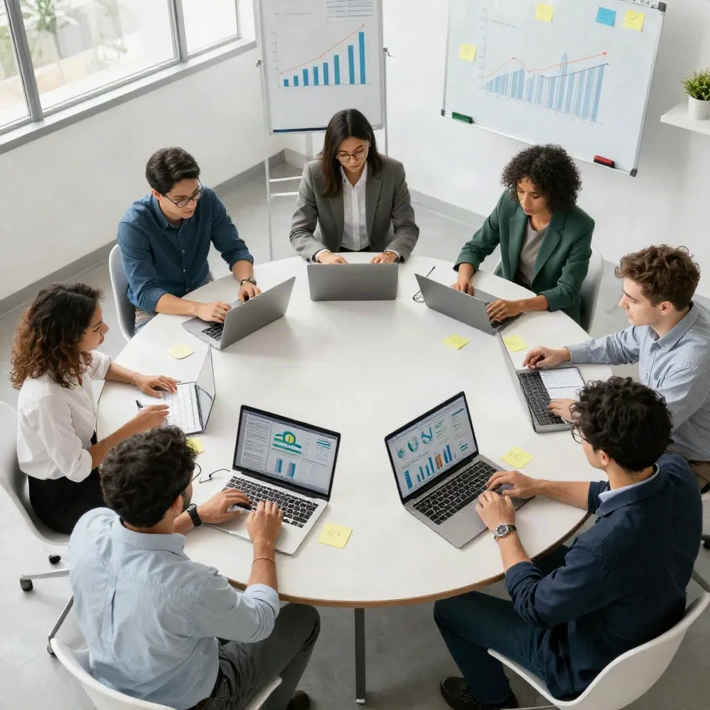 Equipo multifuncional colaborando en una estrategia híbrida de PLG y ventas