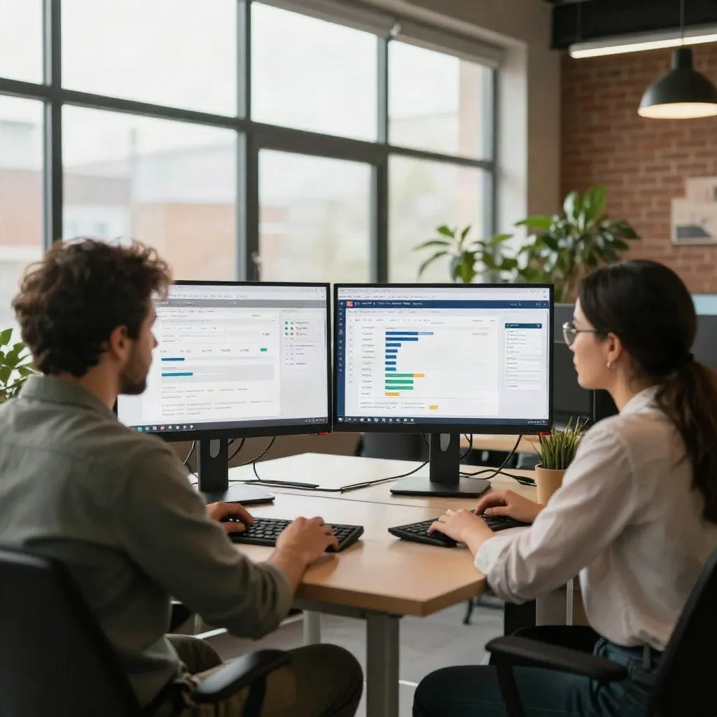 Equipo de ventas trabajando con pipeline de CRM en oficina moderna