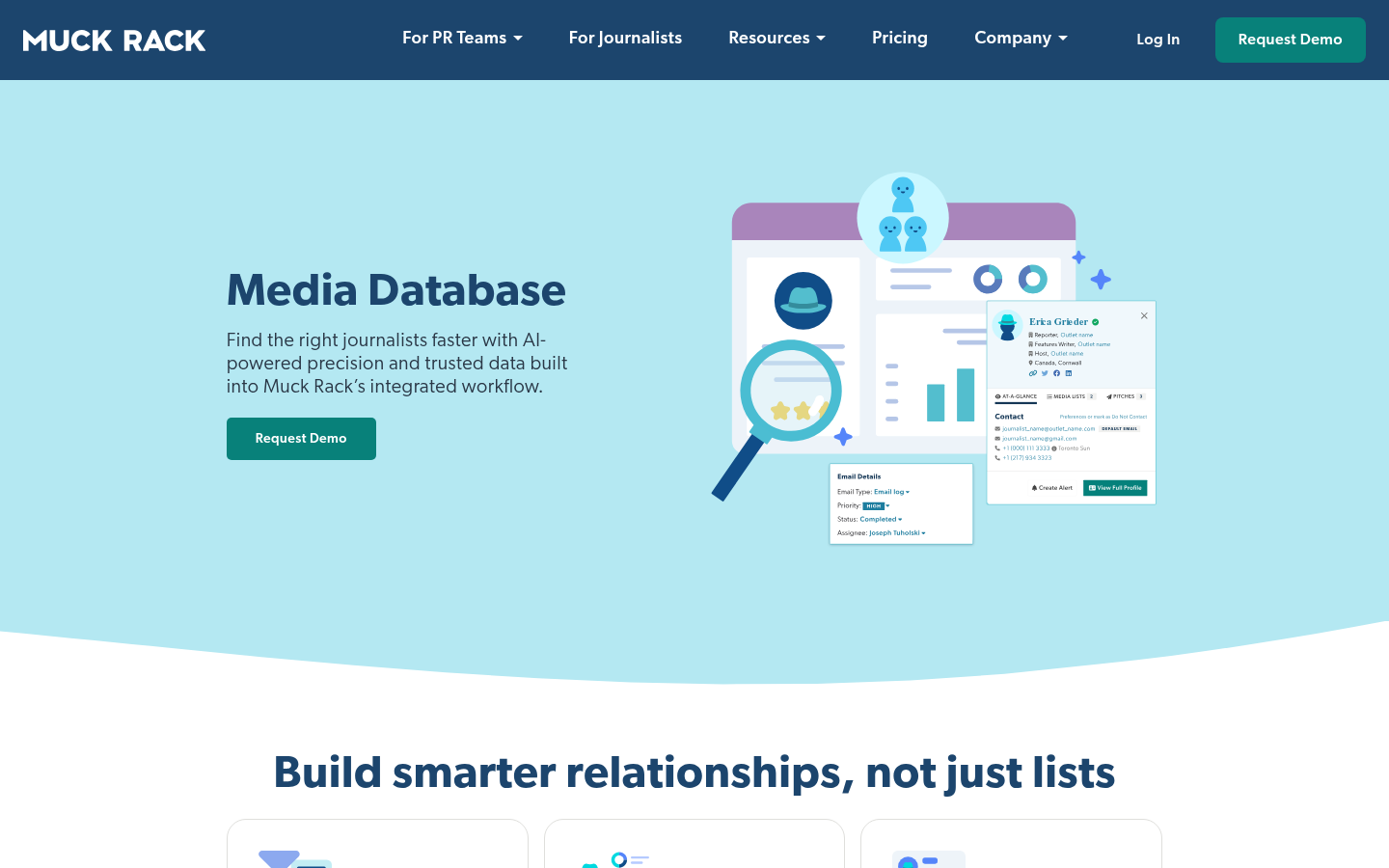 Screenshot della pagina prodotto Media Database di Muck Rack, ottobre 2026