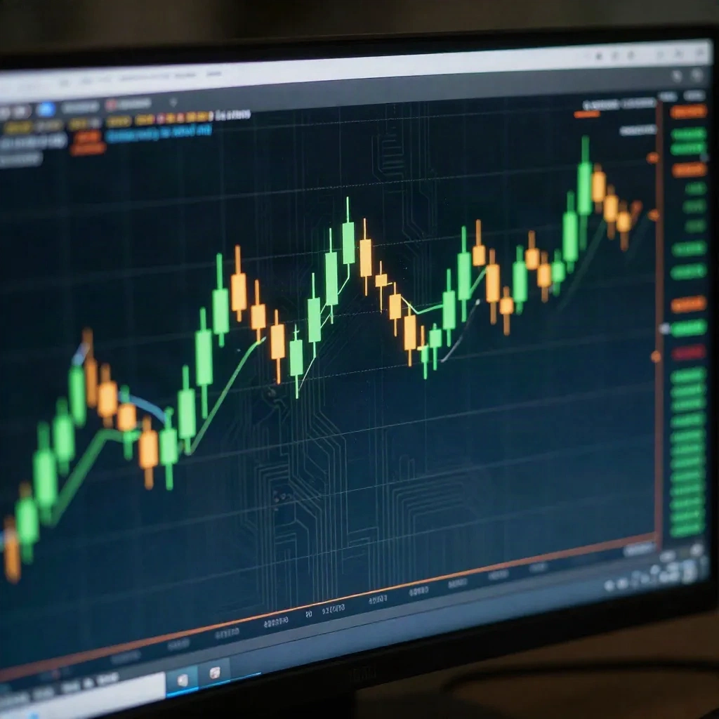 Algorithmic stock market pattern recognition displayed on curved trading monitor