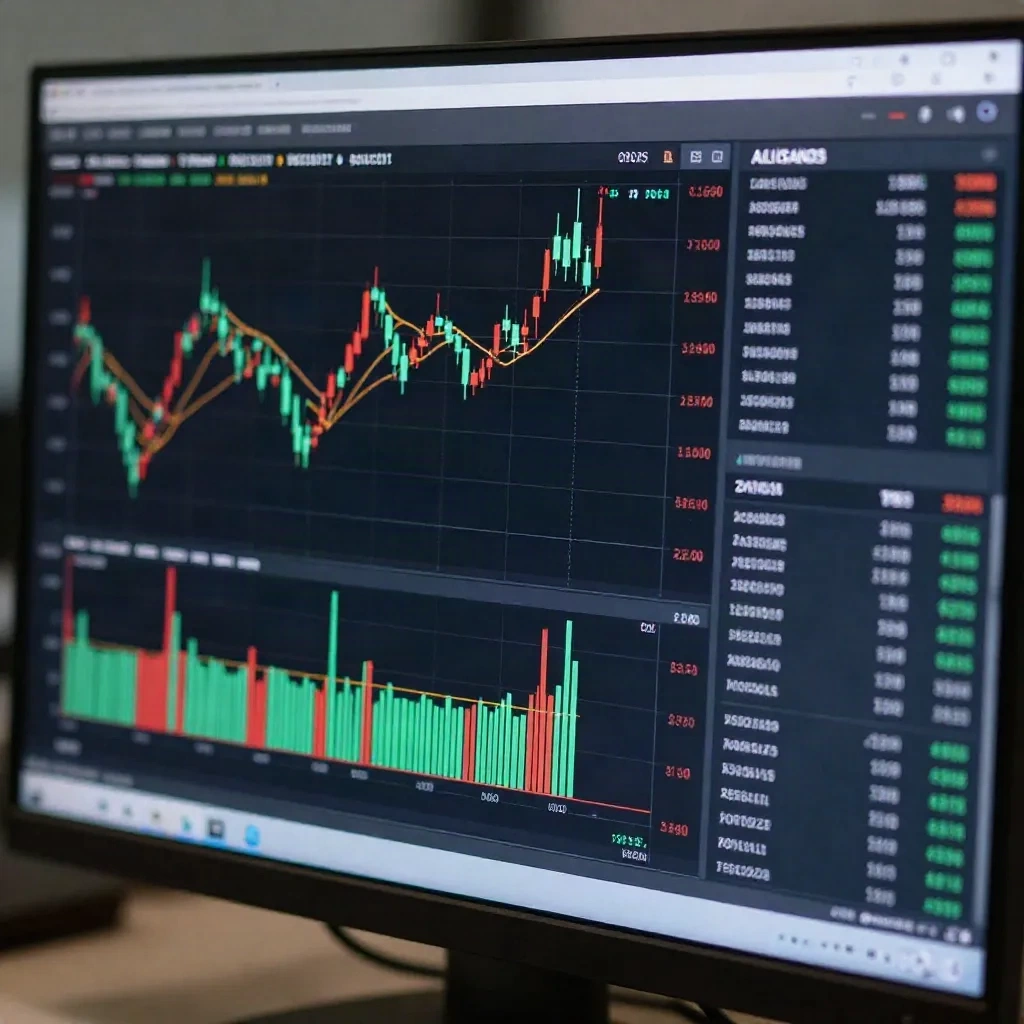 Trading monitor displaying AI pattern recognition overlays on stock charts