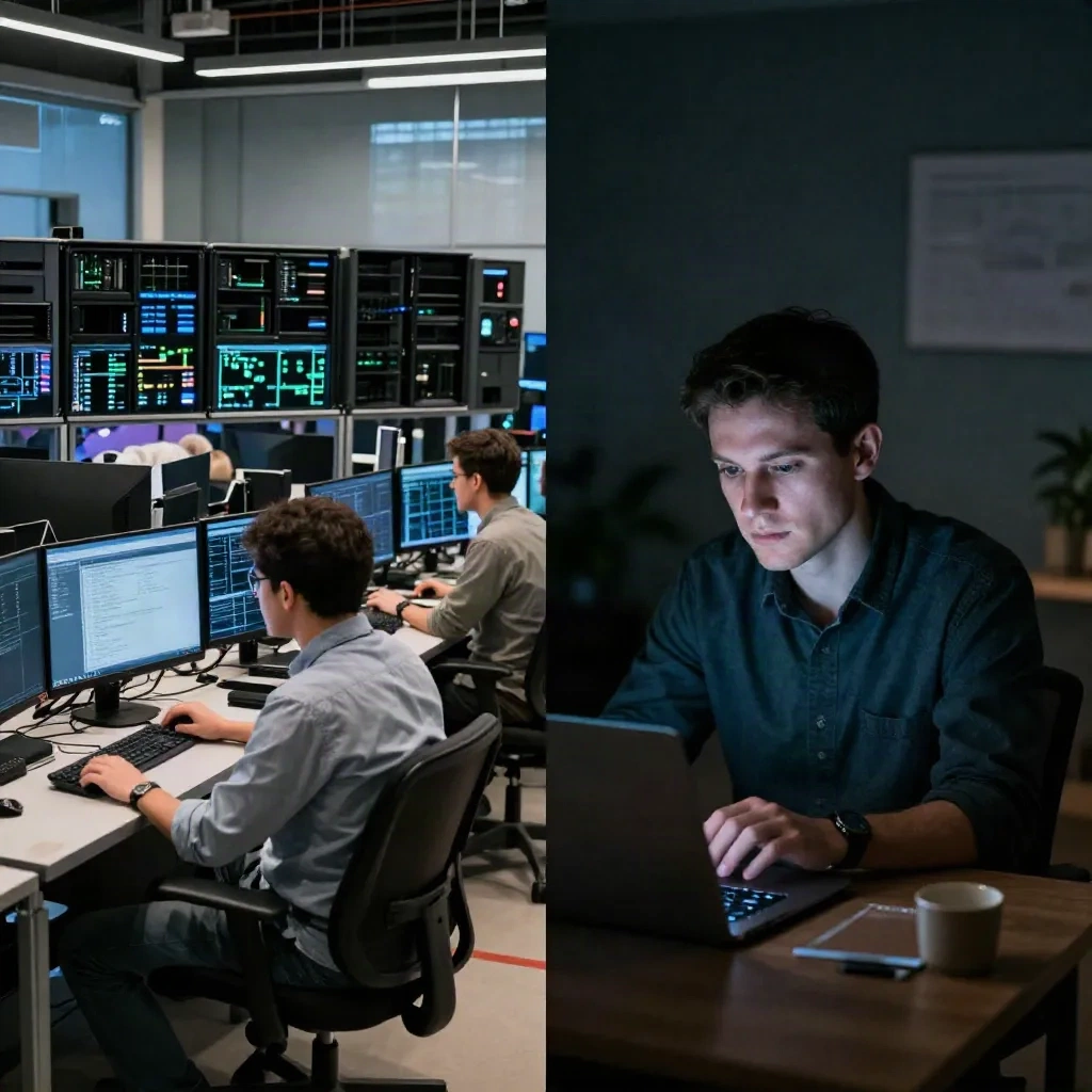 Institutional trading floor versus retail investor setup comparison