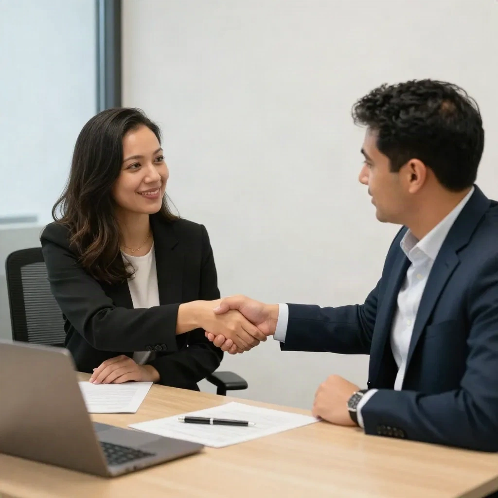 Investor and founder closing a funding round with signed documents