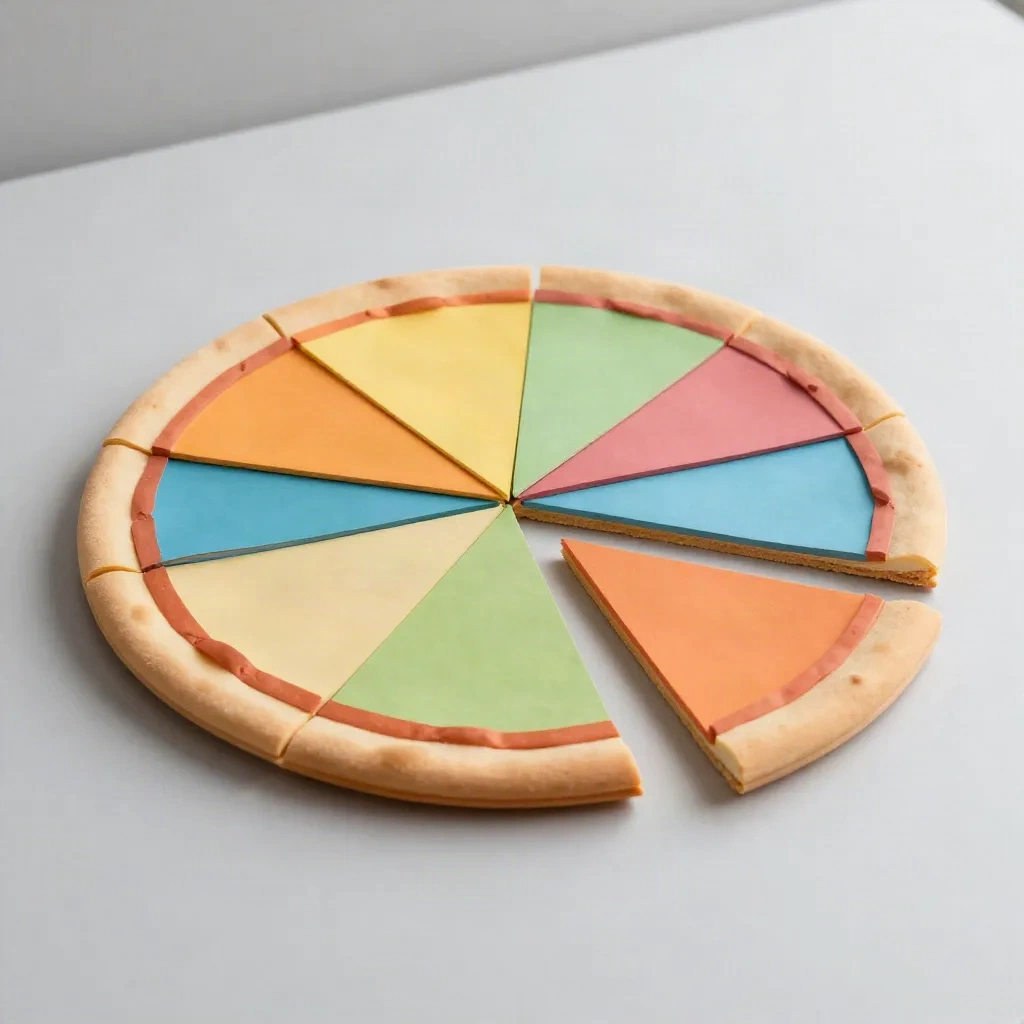 Torta di carta divisa in fette colorate di dimensioni diverse per illustrare la diluizione