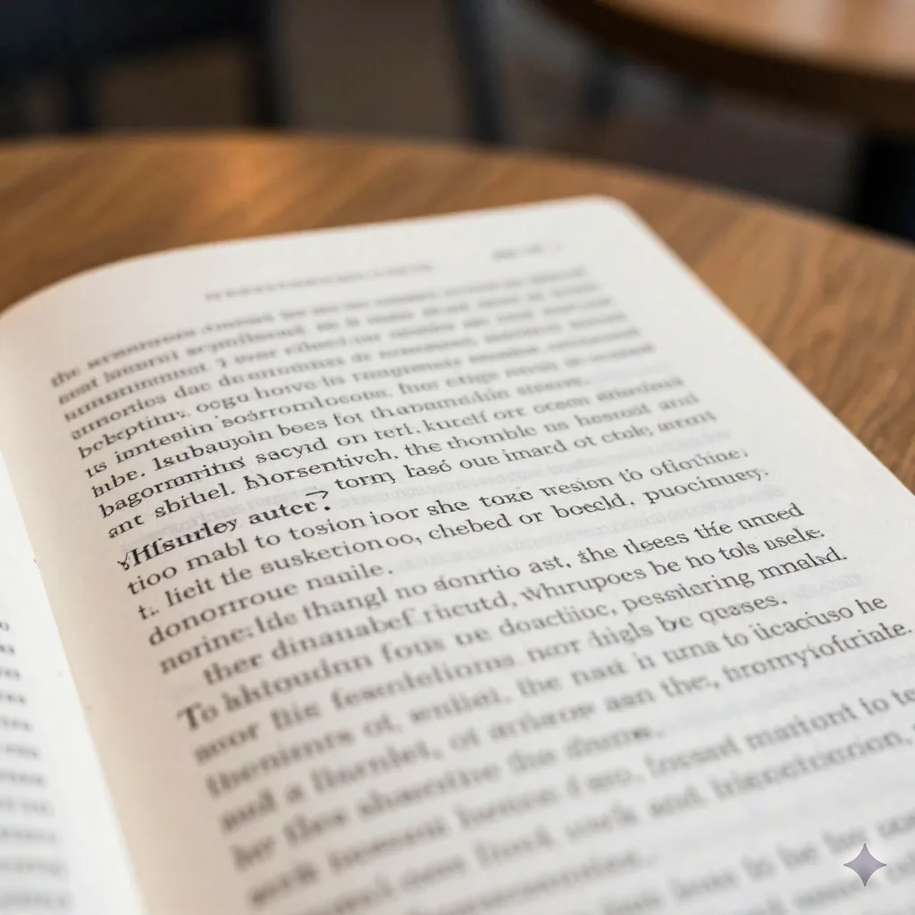 Close-up of a person highlighting key sentences in a printed article at a coffee shop