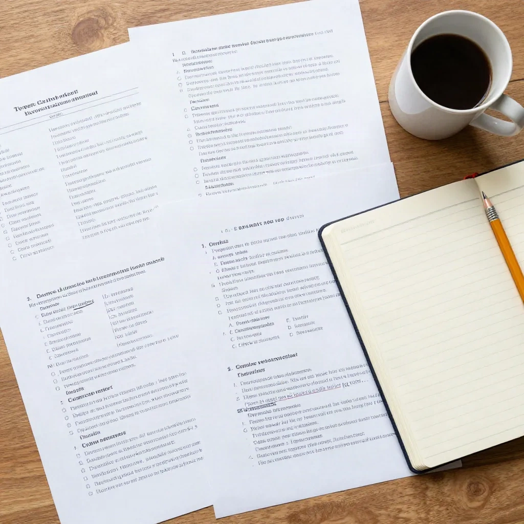 Research workspace with notes and articles from above