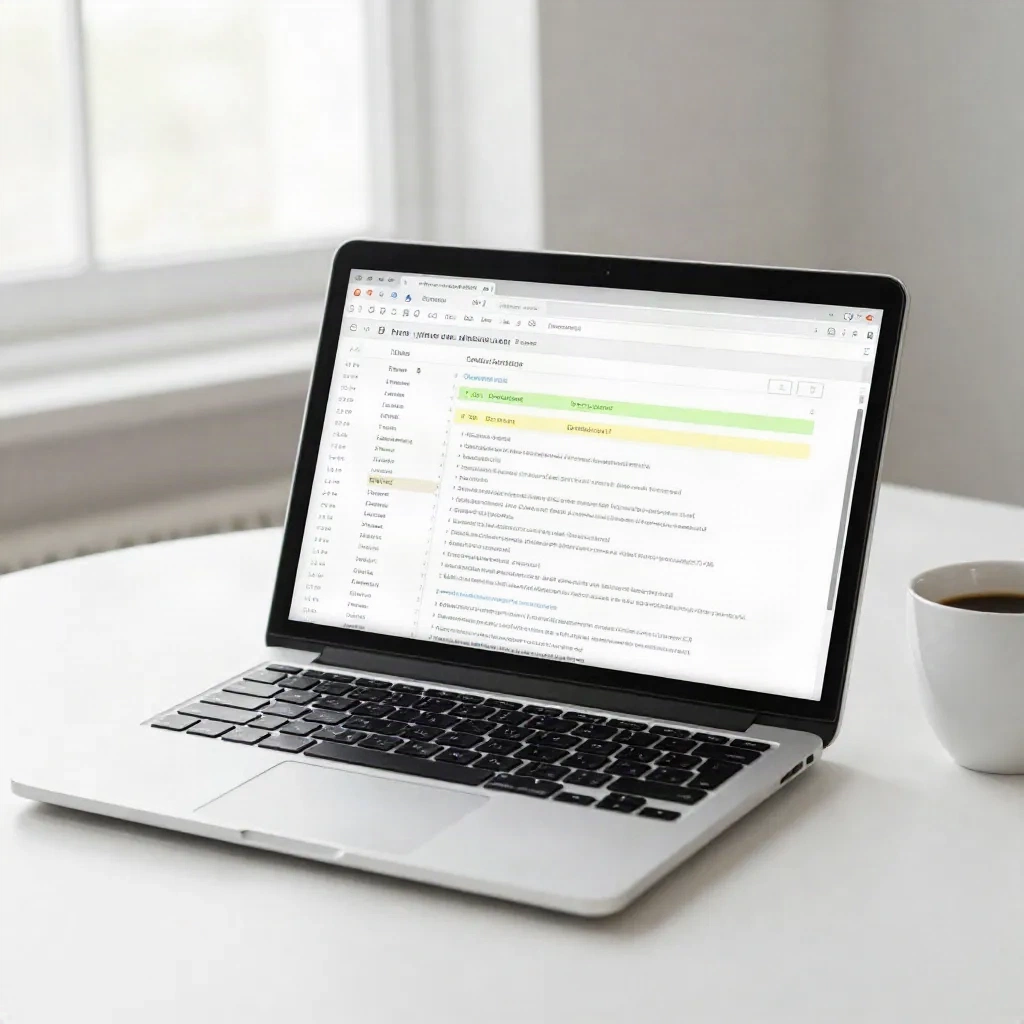 Structured document on laptop at clean workspace