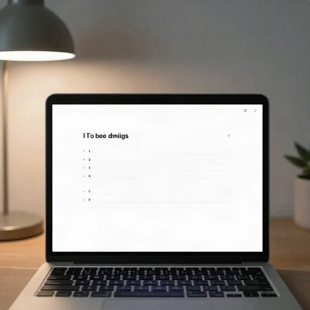 Clean laptop screen showing organized notes and task list after a meeting