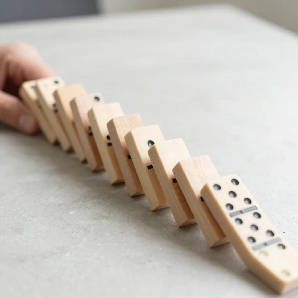 Une rangée de dominos représentant un déclencheur qui lance une chaîne d'actions automatiques