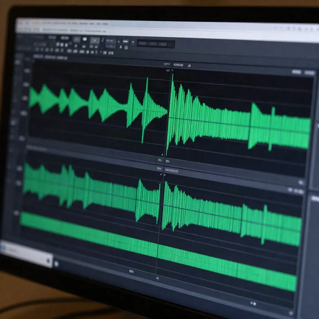 Audio waveform tracks in a DAW showing clean consistent voice output across two takes