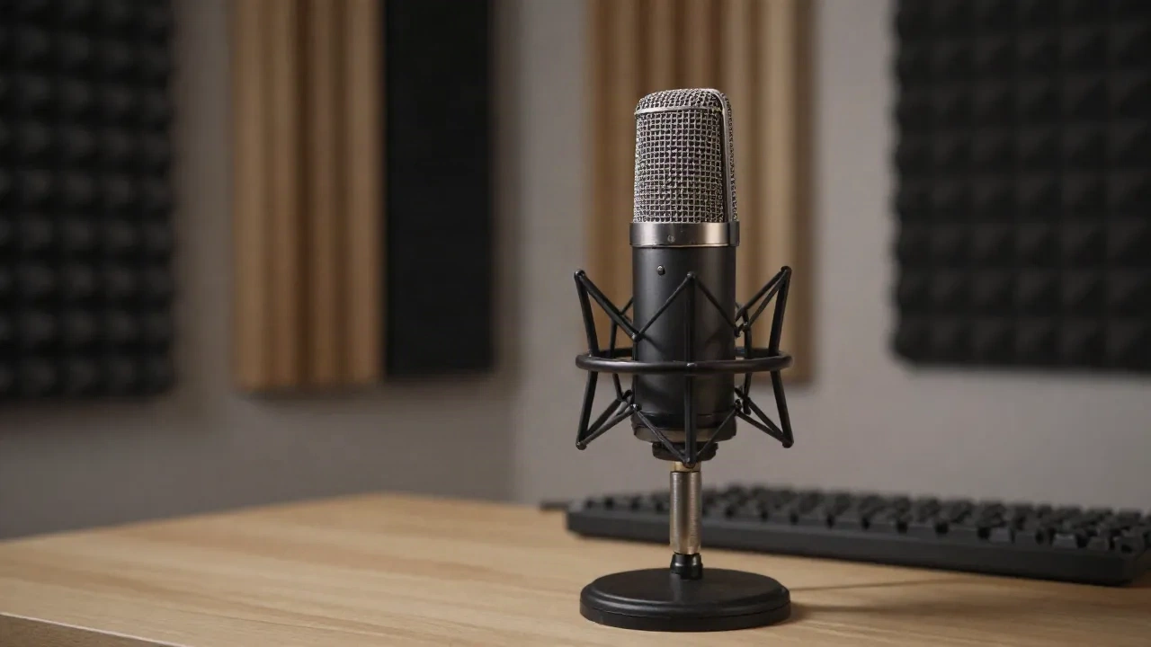 Professional microphone in home recording studio