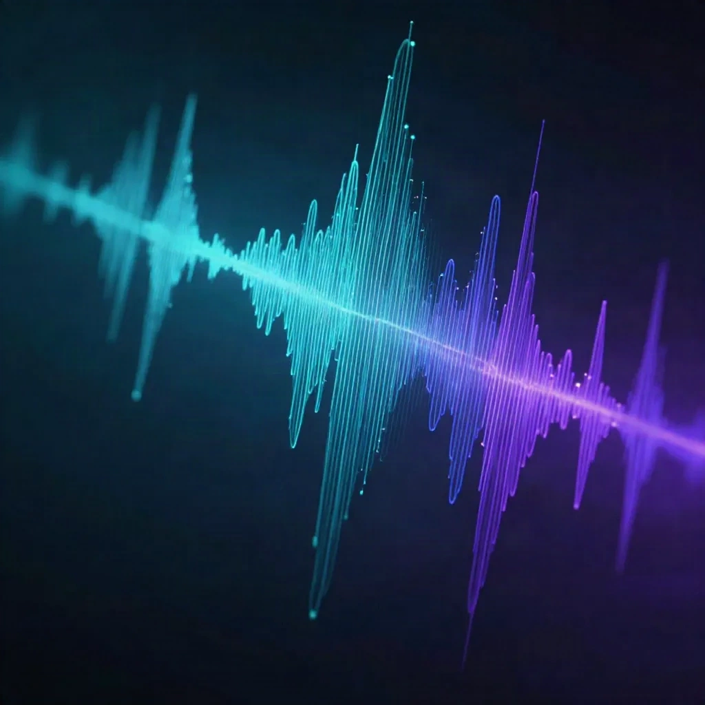 Sound frequency visualization showing AI-generated audio waves in digital space