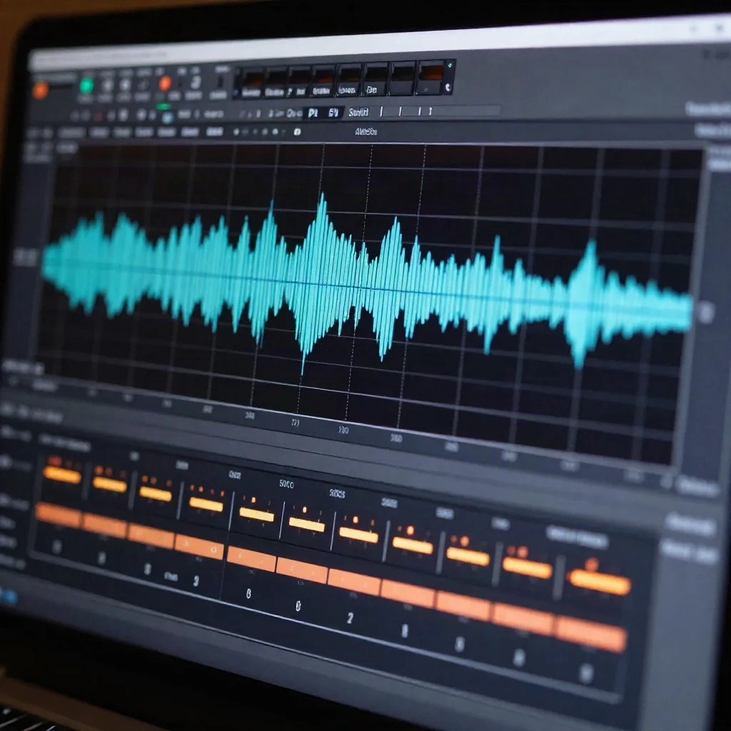 Audio mastering software showing a stereo waveform with spectrum analyzer and limiter plugin