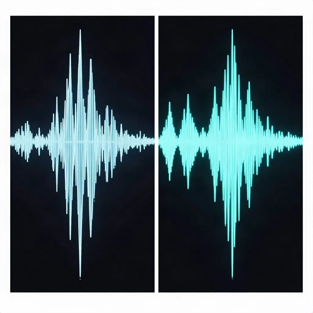 Clean versus noisy audio waveform comparison showing noise cancellation effect
