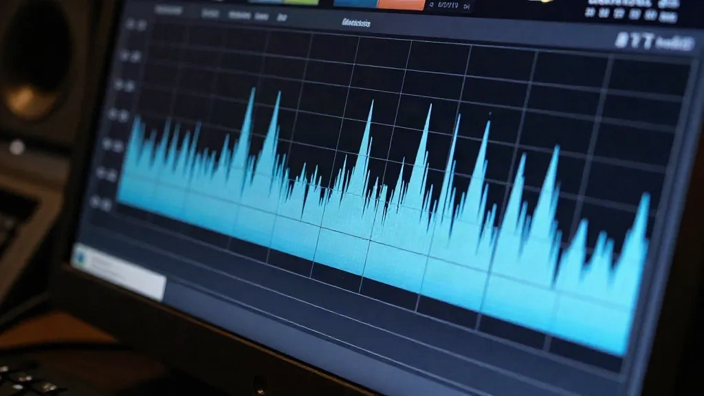 Analyseur de spectre audio montrant les fréquences vocales isolées du bruit large bande en studio