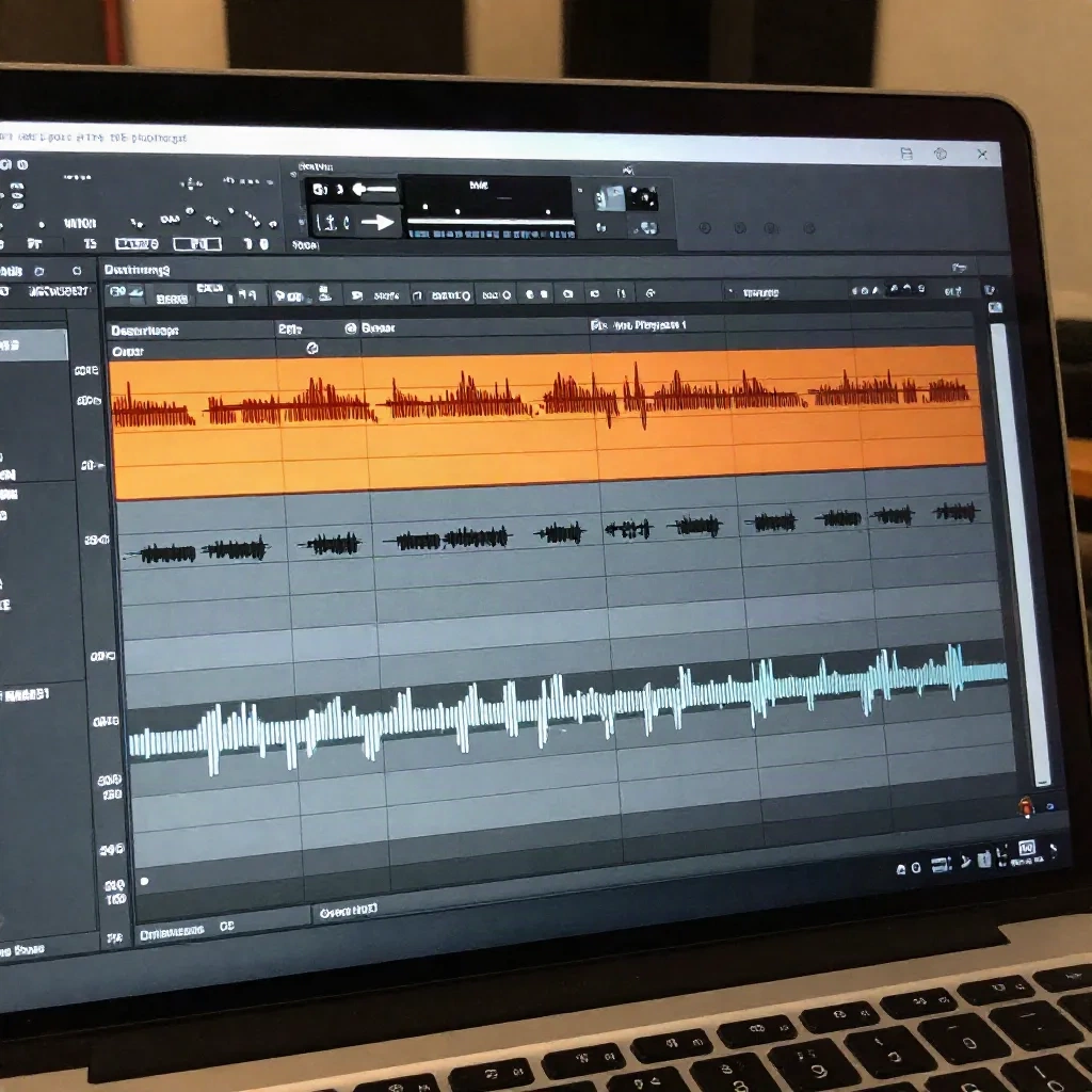 Session DAW avec la forme d'onde d'une voix isolée au-dessus de deux pistes d'accompagnement grises