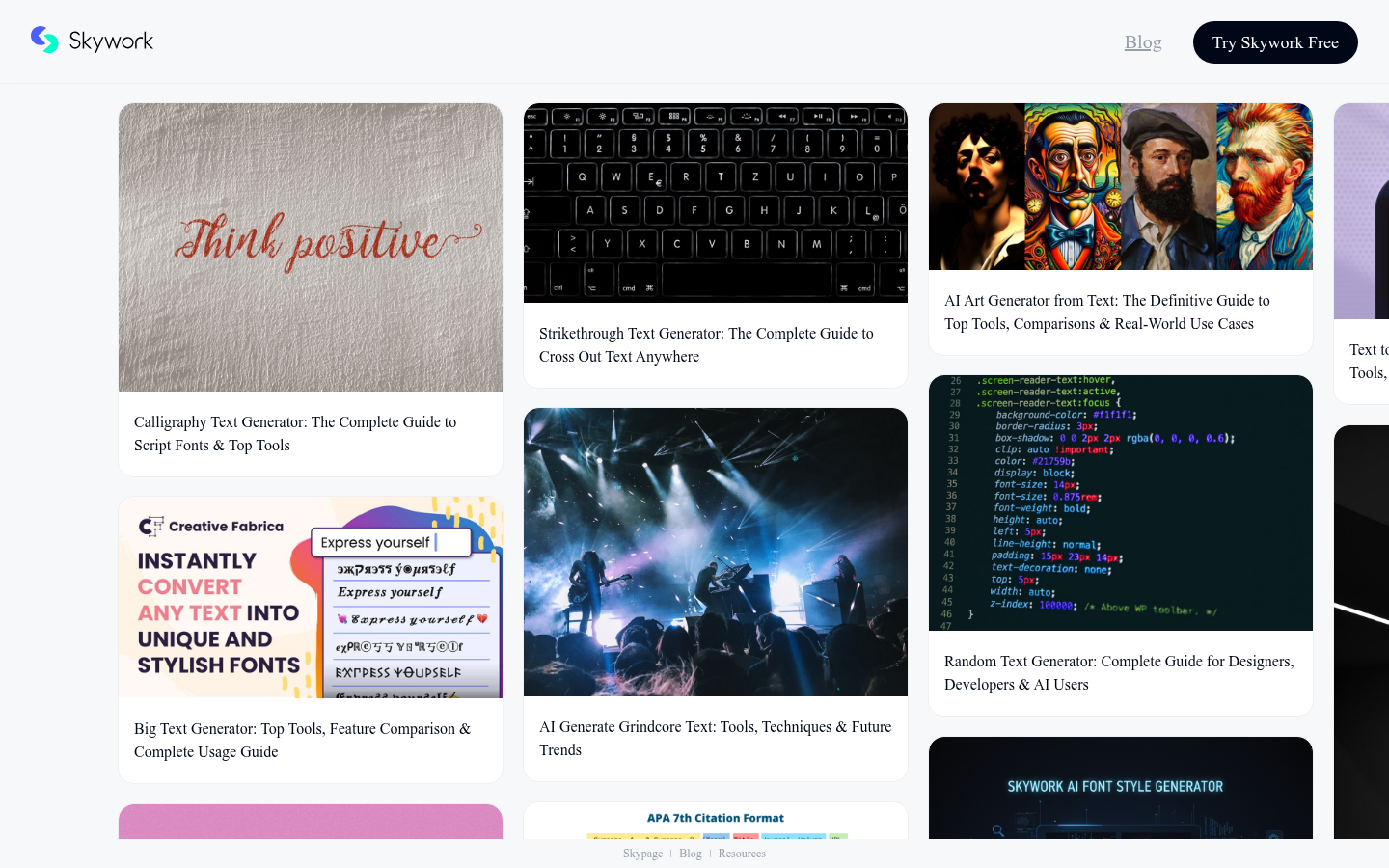 Skywork Skypage gallery of published AI-generated documents