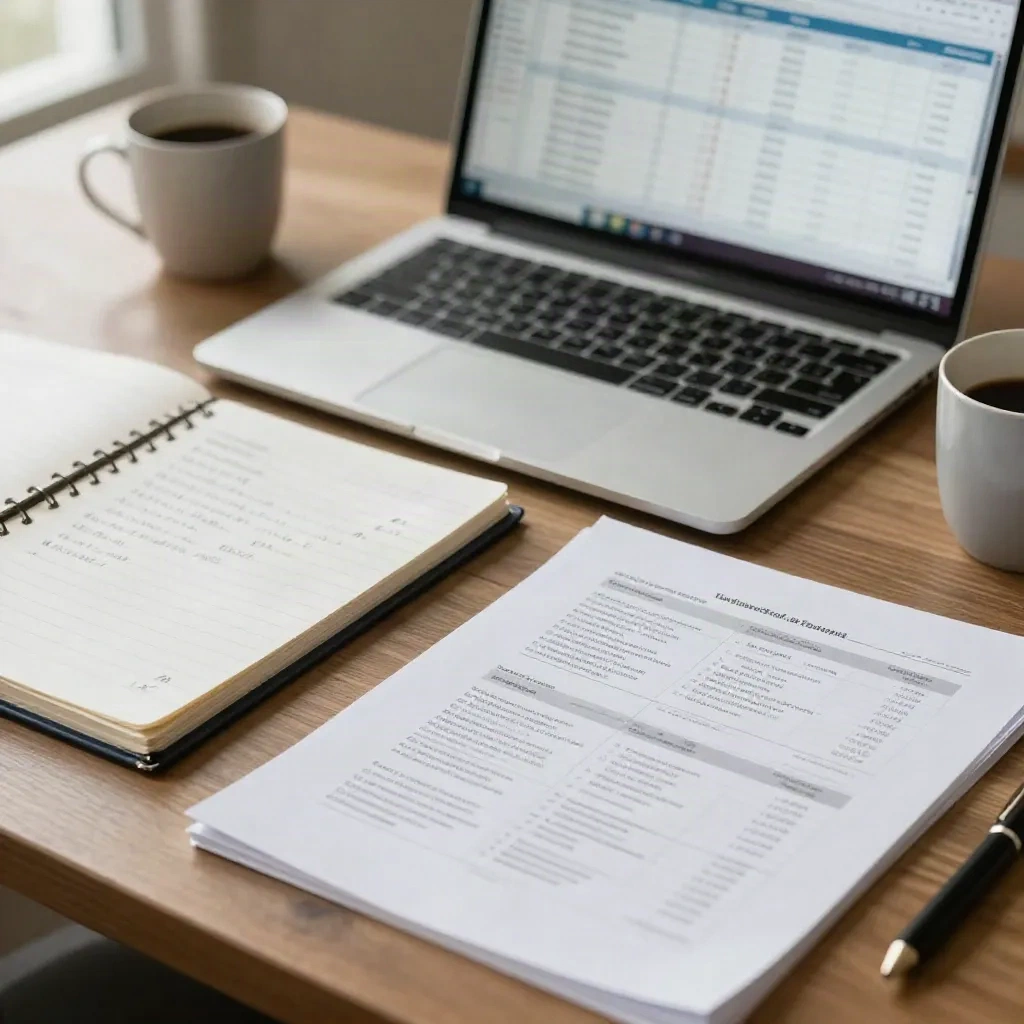 Founder organizing competitor research data in a structured spreadsheet and notes
