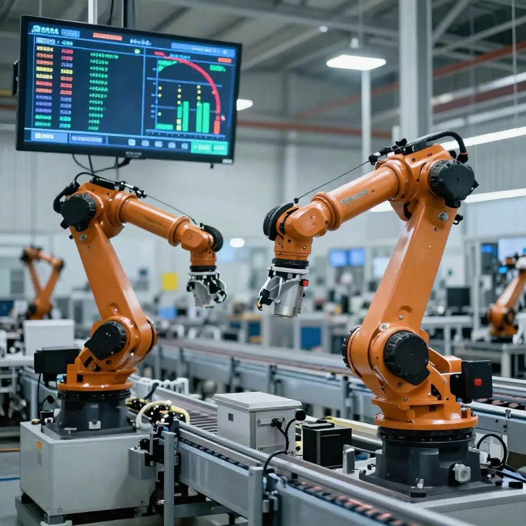 KI-Agent analysiert Produktionsdaten und zeigt Engpass-Verdict auf einem Industrie-Monitor