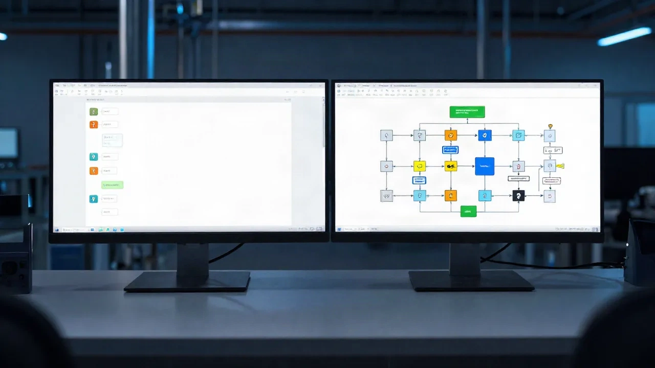 Operations control room comparing chatbot interface with AI agent workflow dashboard