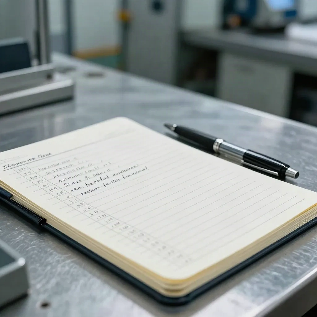 構造化されたプロセスノートを産業用工作機械の表面に置いた様子