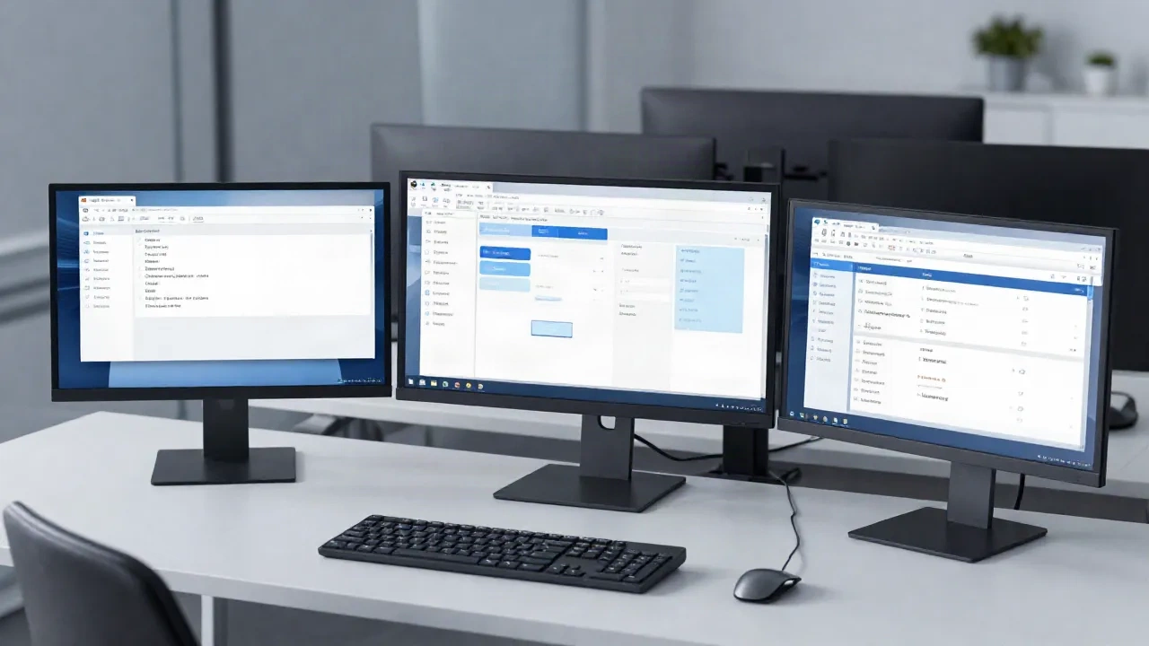 Organized digital notes on multiple screens in an ops workspace