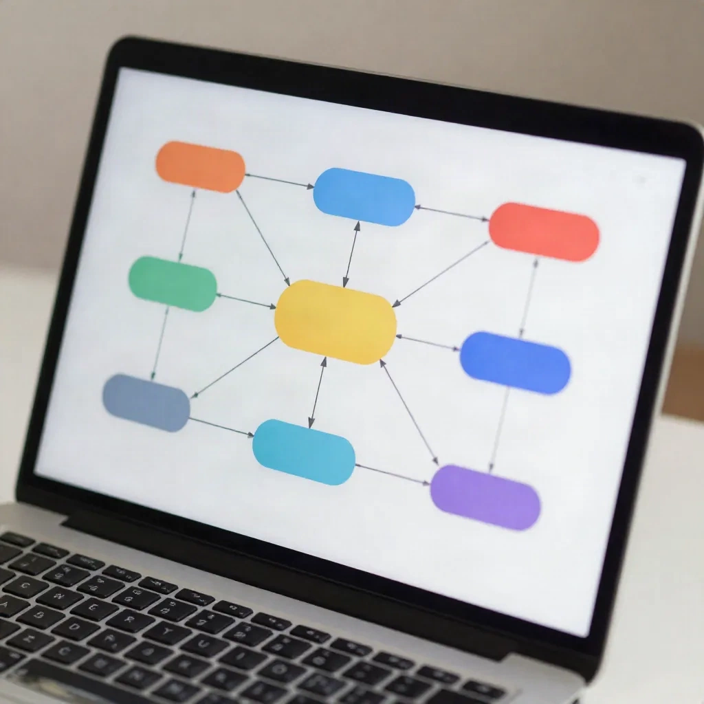 Laptop showing an automation diagram of connected nodes
