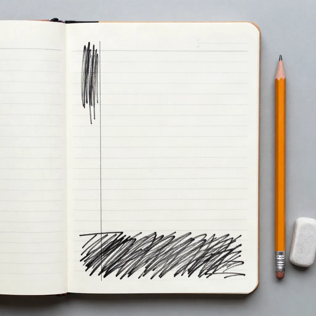 Hoja de cuaderno dividida en una columna estrecha de pistas, una columna ancha de notas y una franja de resumen