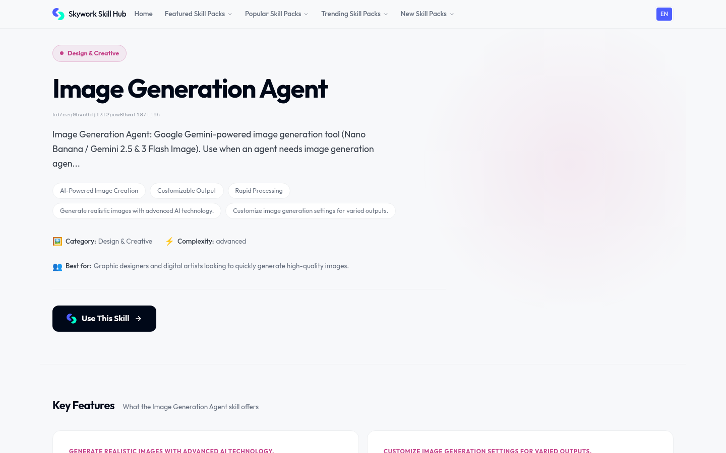 Page de l'agent de génération d'images de Skywork, propulsé par Nano Banana et les modèles d'image Gemini