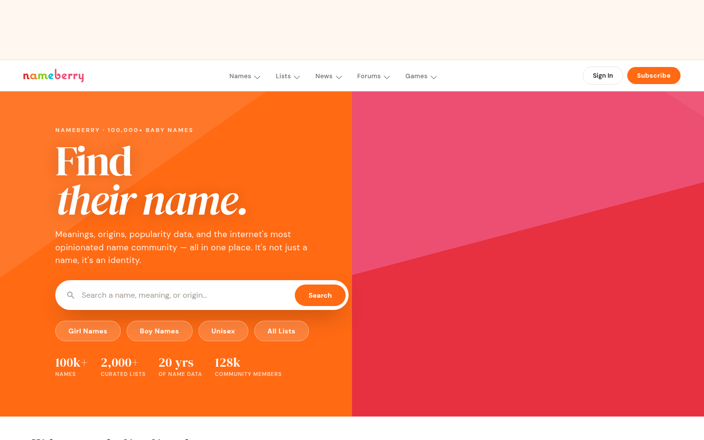 Nameberry Homepage Screenshot
