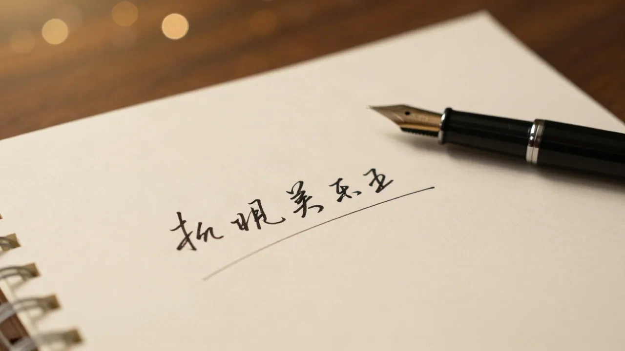 handwritten calligraphy name on cream paper with fountain pen